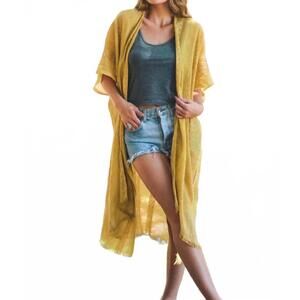 NEW LETO woven longline tribal kimono in mustard